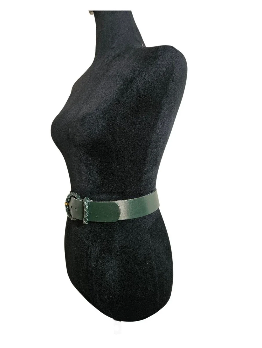 Vintage 70's Calderon 9870 Hunter Green Leather Braided Buckle  Waist Belt S